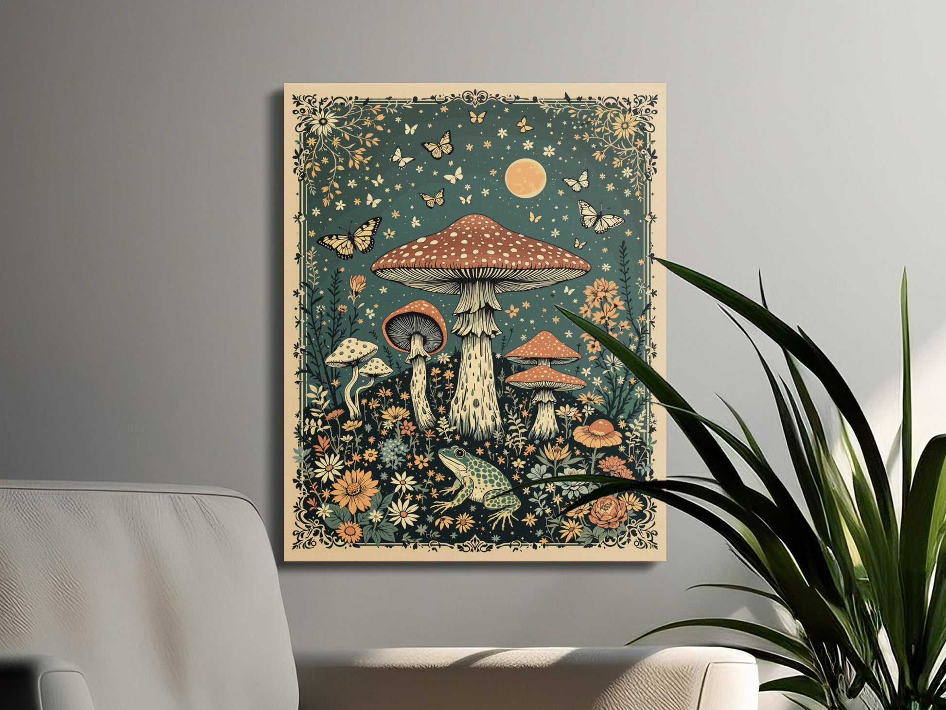 Premium Poster of Enchanting Goblincore Mushroom Forest Scene Canvas Wraps
