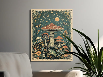 Premium Poster of Enchanting Goblincore Mushroom Forest Scene Canvas Wraps