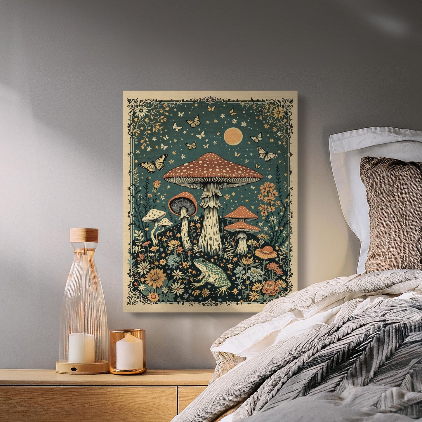 Premium Poster of Enchanting Goblincore Mushroom Forest Scene Canvas Wraps