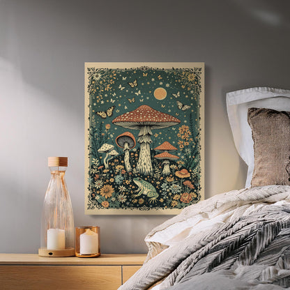 Premium Poster of Enchanting Goblincore Mushroom Forest Scene Canvas Wraps