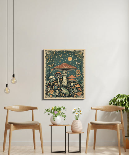 Premium Poster of Enchanting Goblincore Mushroom Forest Scene Canvas Wraps