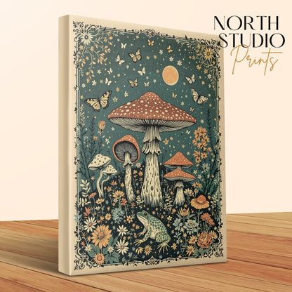 Premium Poster of Enchanting Goblincore Mushroom Forest Scene Canvas Wraps