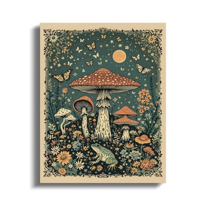 Premium Poster of Enchanting Goblincore Mushroom Forest Scene Canvas Wraps