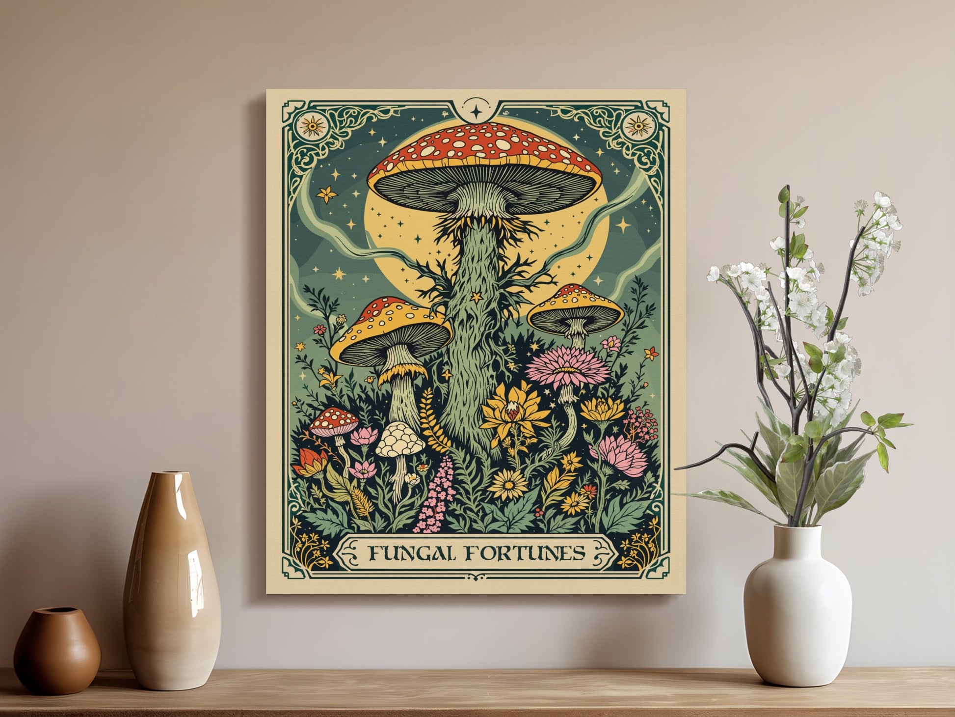 Premium Poster of Enchanting Mushroom Landscape Art Fungus Fantasy Canvas Wraps