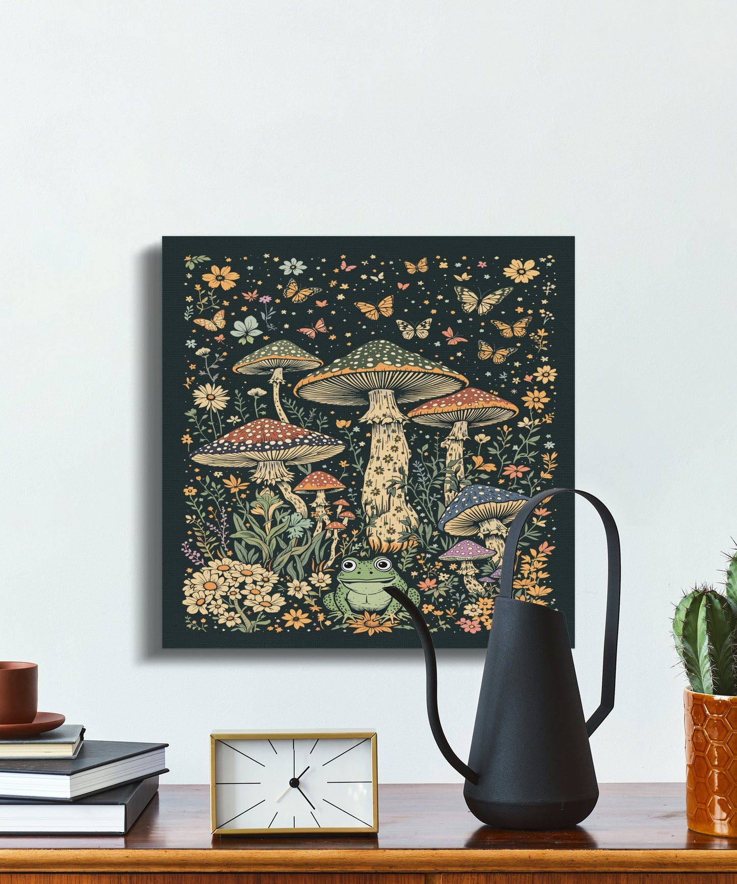 Premium Poster of Enchanting Nature Scene With Mushrooms and Frogs Canvas Wraps