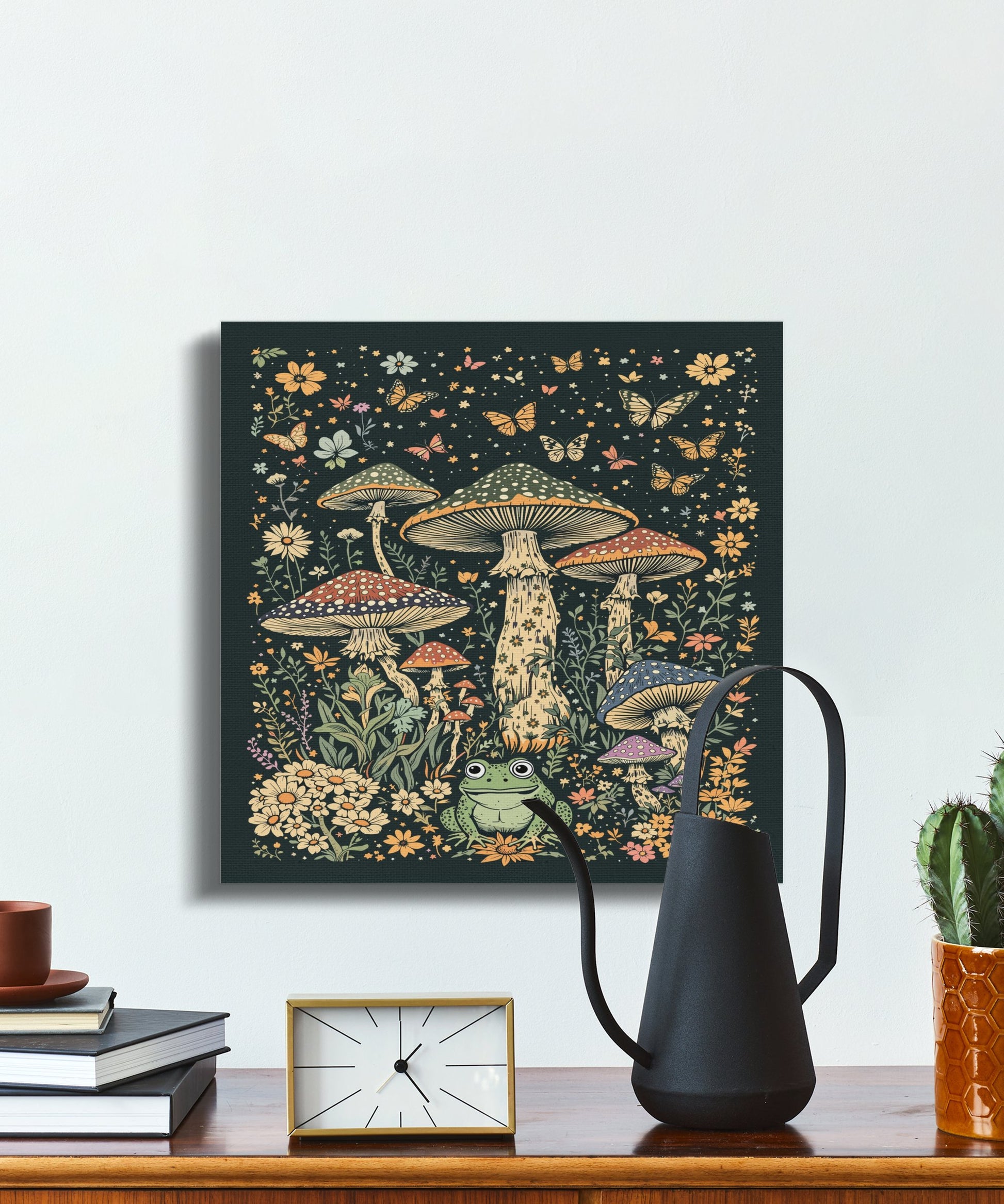 Premium Poster of Enchanting Nature Scene With Mushrooms and Frogs Canvas Wraps