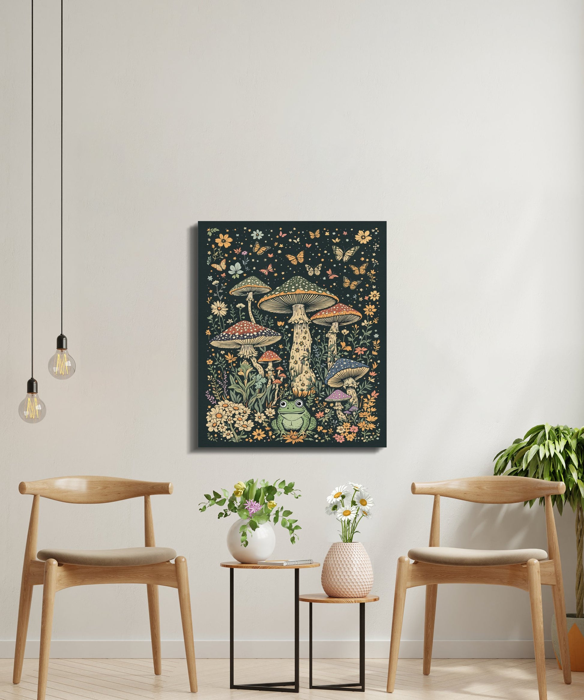 Premium Poster of Enchanting Nature Scene With Mushrooms and Frogs Canvas Wraps