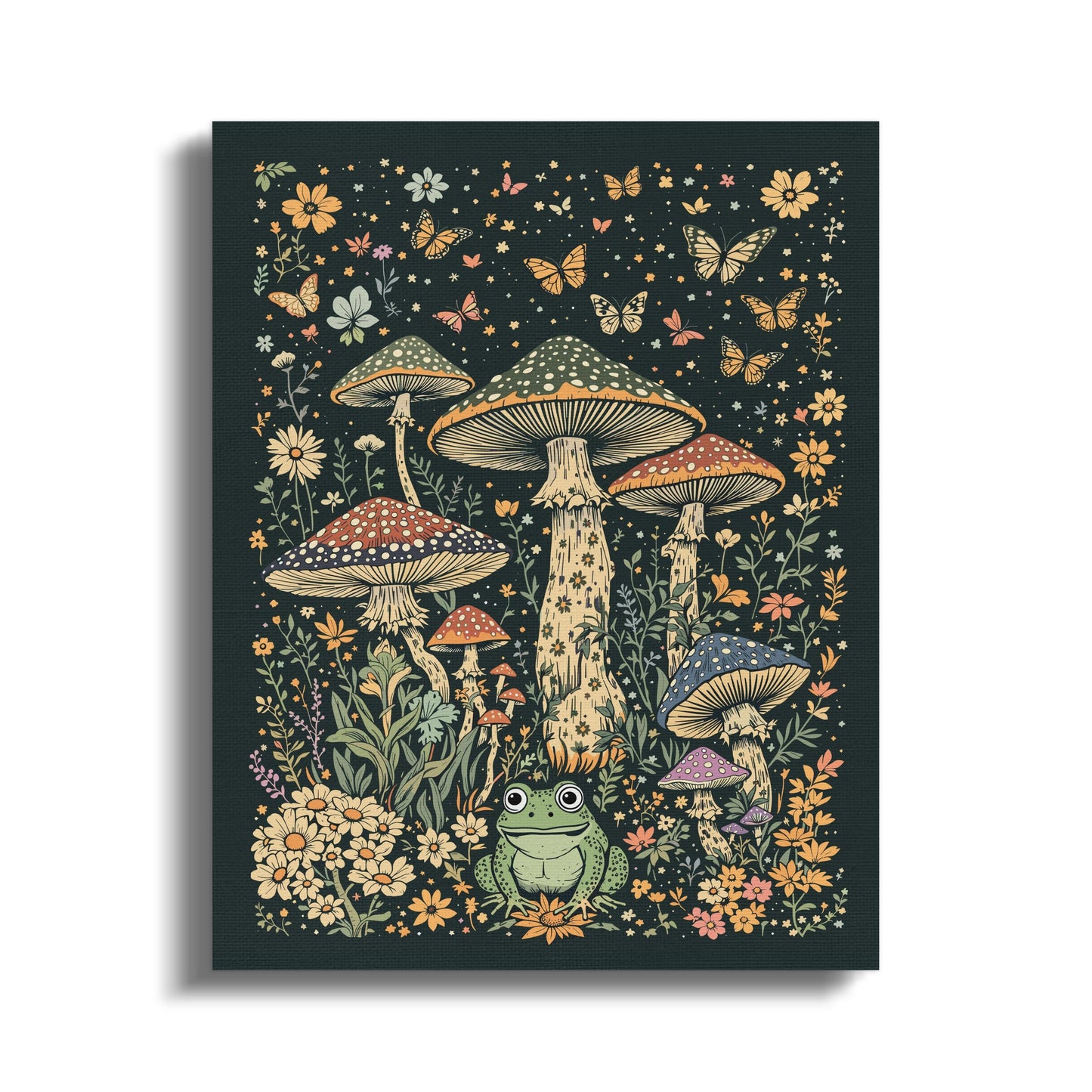 Premium Poster of Enchanting Nature Scene With Mushrooms and Frogs Canvas Wraps