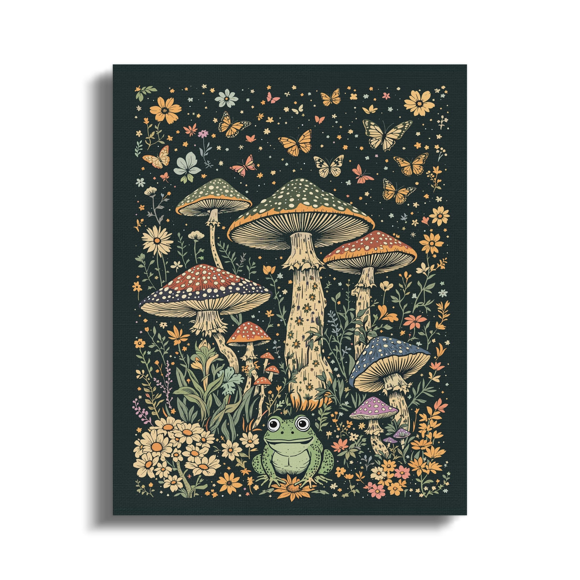 Premium Poster of Enchanting Nature Scene With Mushrooms and Frogs Canvas Wraps