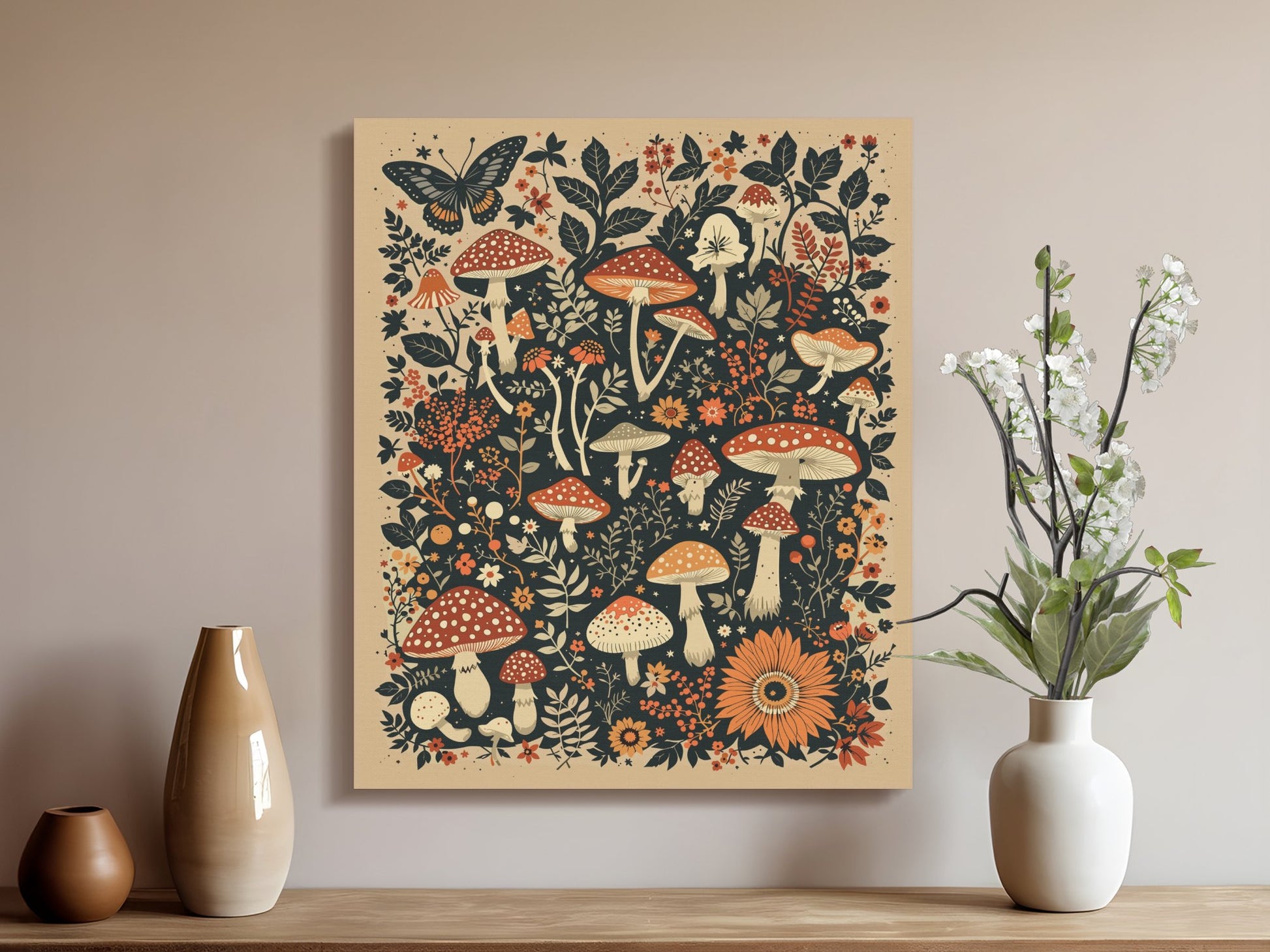 Premium Poster of Enchanting Nature Scenes Mushroom Blooms Canvas Wraps