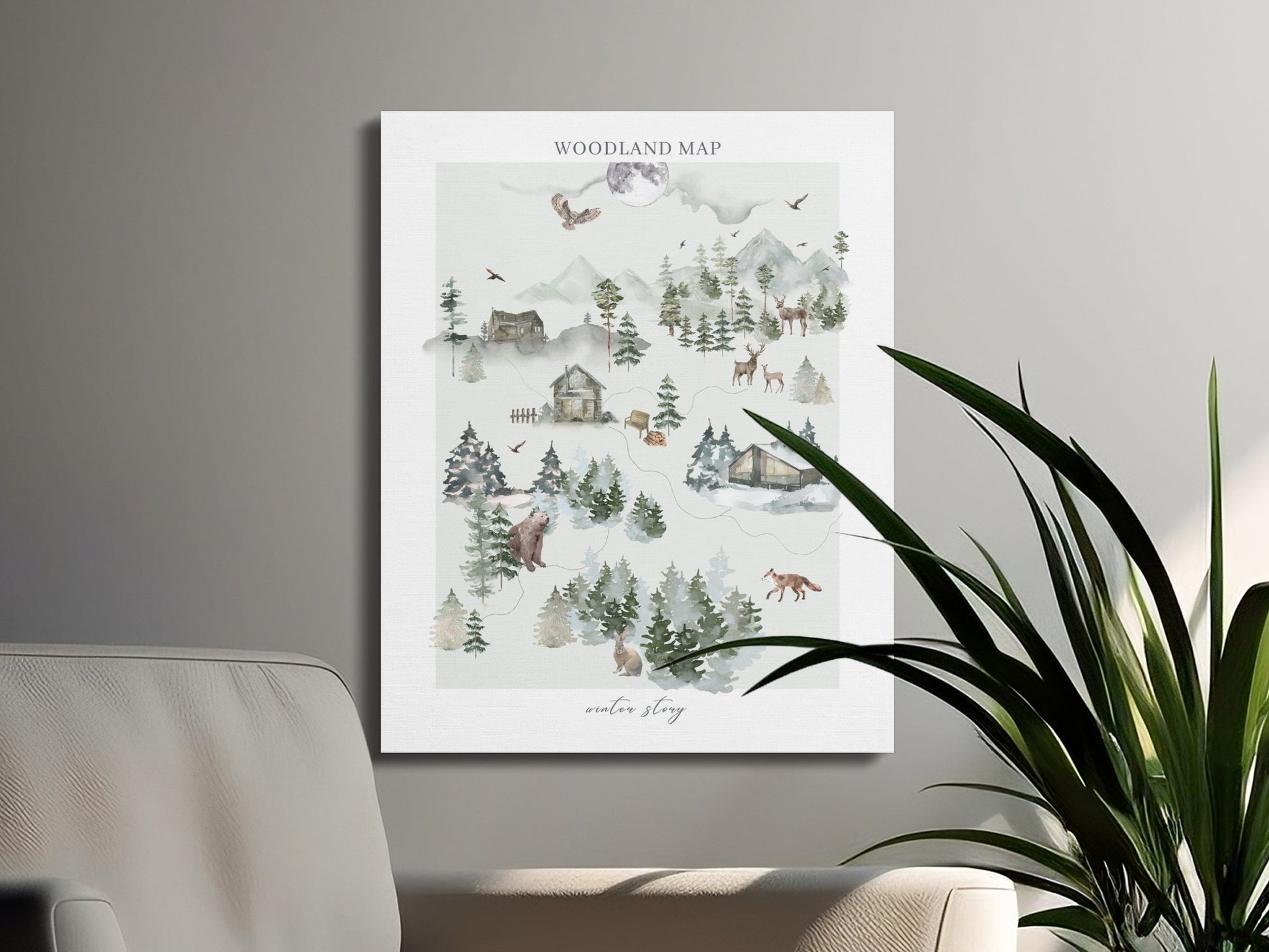 Premium Poster of Enchanting Woodland Map Nursery Wall Art Canvas Wraps