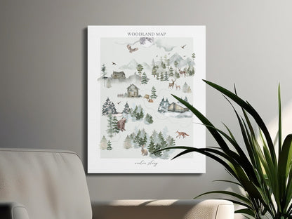 Premium Poster of Enchanting Woodland Map Nursery Wall Art Canvas Wraps