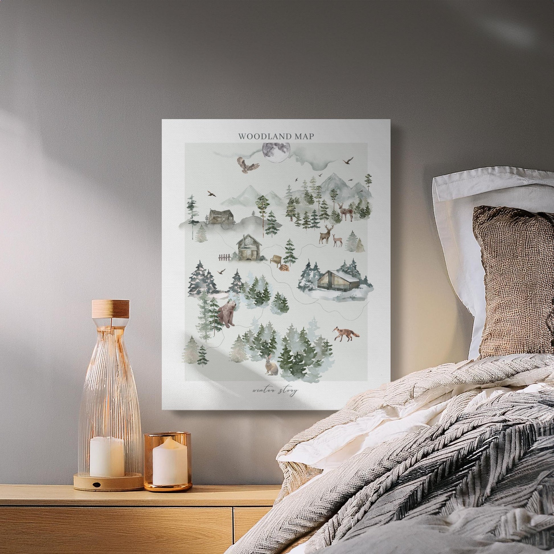 Premium Poster of Enchanting Woodland Map Nursery Wall Art Canvas Wraps