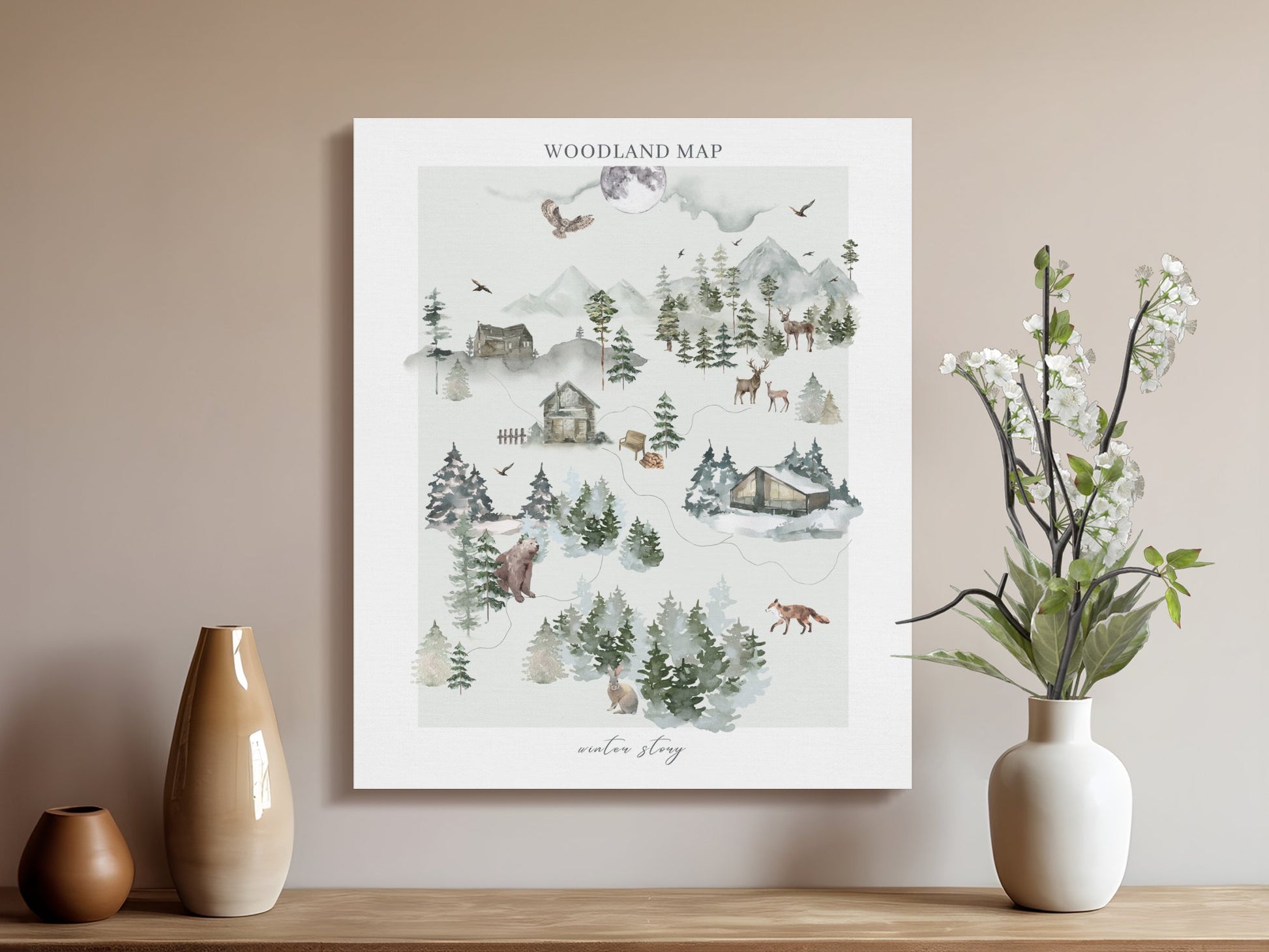 Premium Poster of Enchanting Woodland Map Nursery Wall Art Canvas Wraps