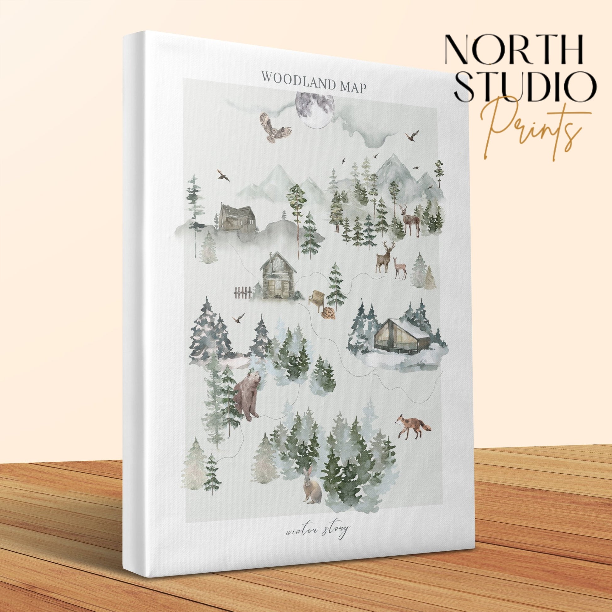 Premium Poster of Enchanting Woodland Map Nursery Wall Art Canvas Wraps
