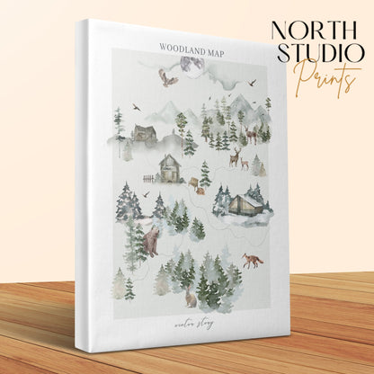 Premium Poster of Enchanting Woodland Map Nursery Wall Art Canvas Wraps