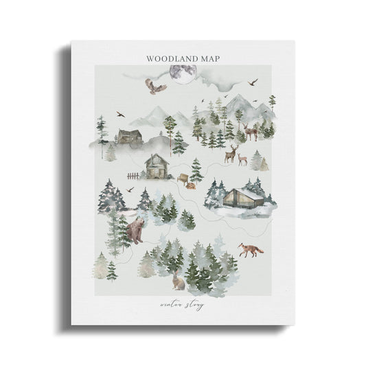 Premium Poster of Enchanting Woodland Map Nursery Wall Art Canvas Wraps