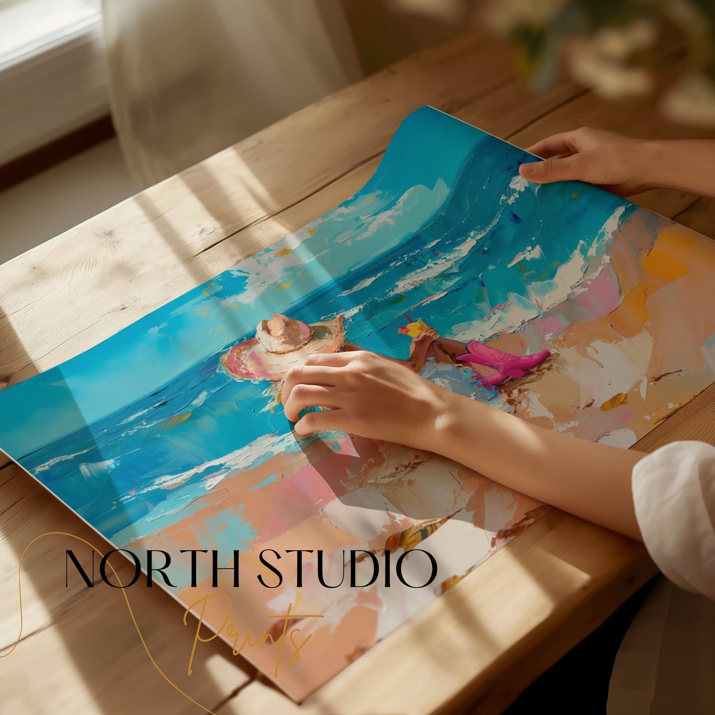 Premium Poster of Enjoying Beach Bliss Painting Printed Posters