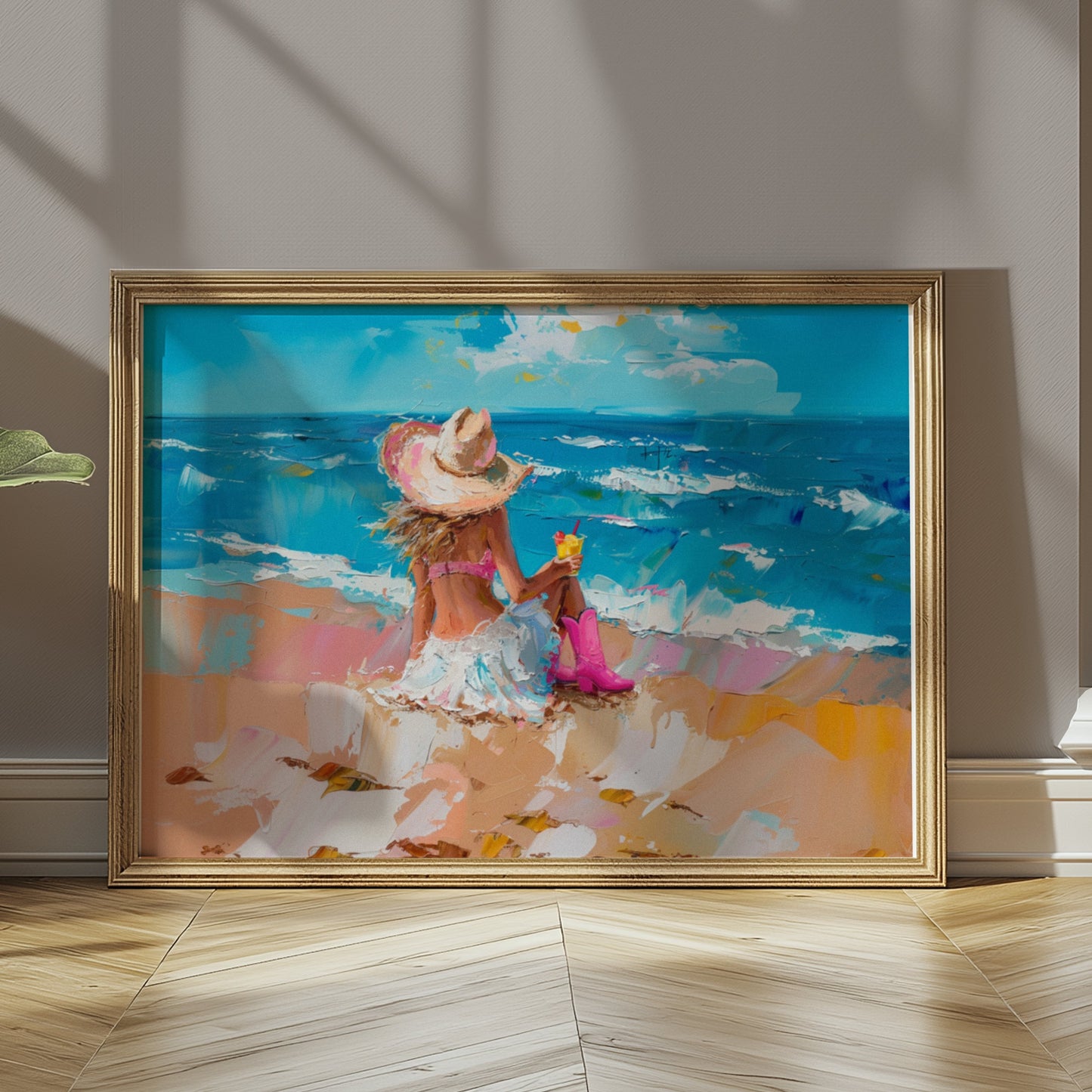 Premium Poster of Enjoying Beach Bliss Painting Printed Posters