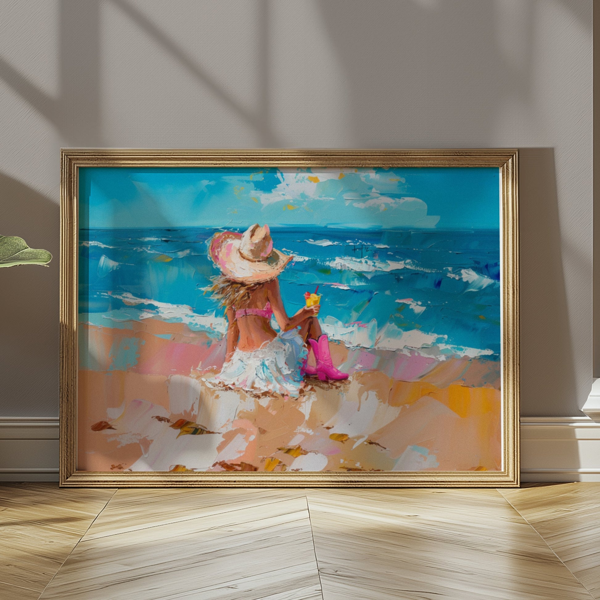 Premium Poster of Enjoying Beach Bliss Painting Printed Posters