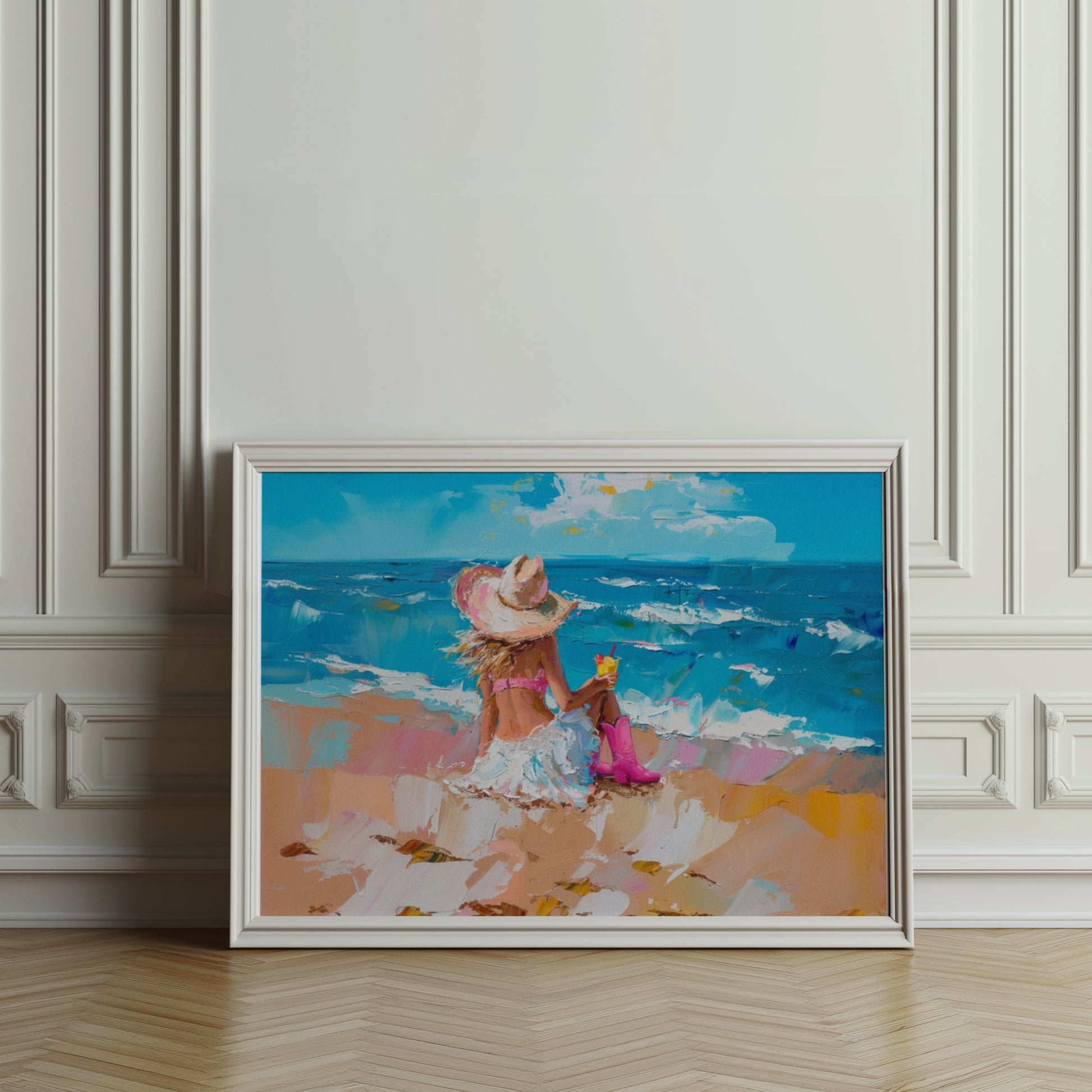 Premium Poster of Enjoying Beach Bliss Painting Printed Posters
