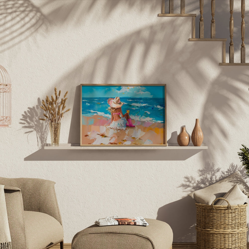 Premium Poster of Enjoying Beach Bliss Painting Printed Posters