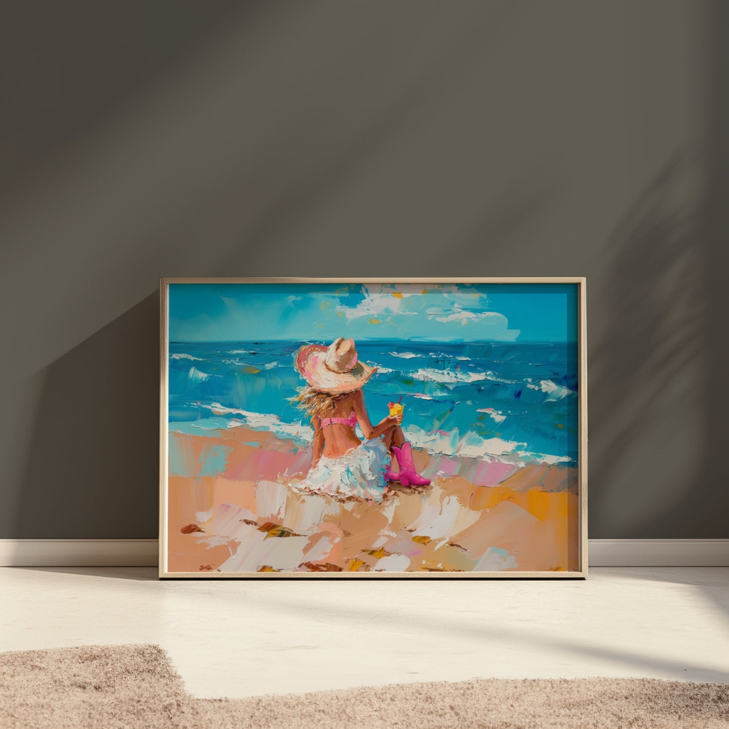 Premium Poster of Enjoying Beach Bliss Painting Printed Posters