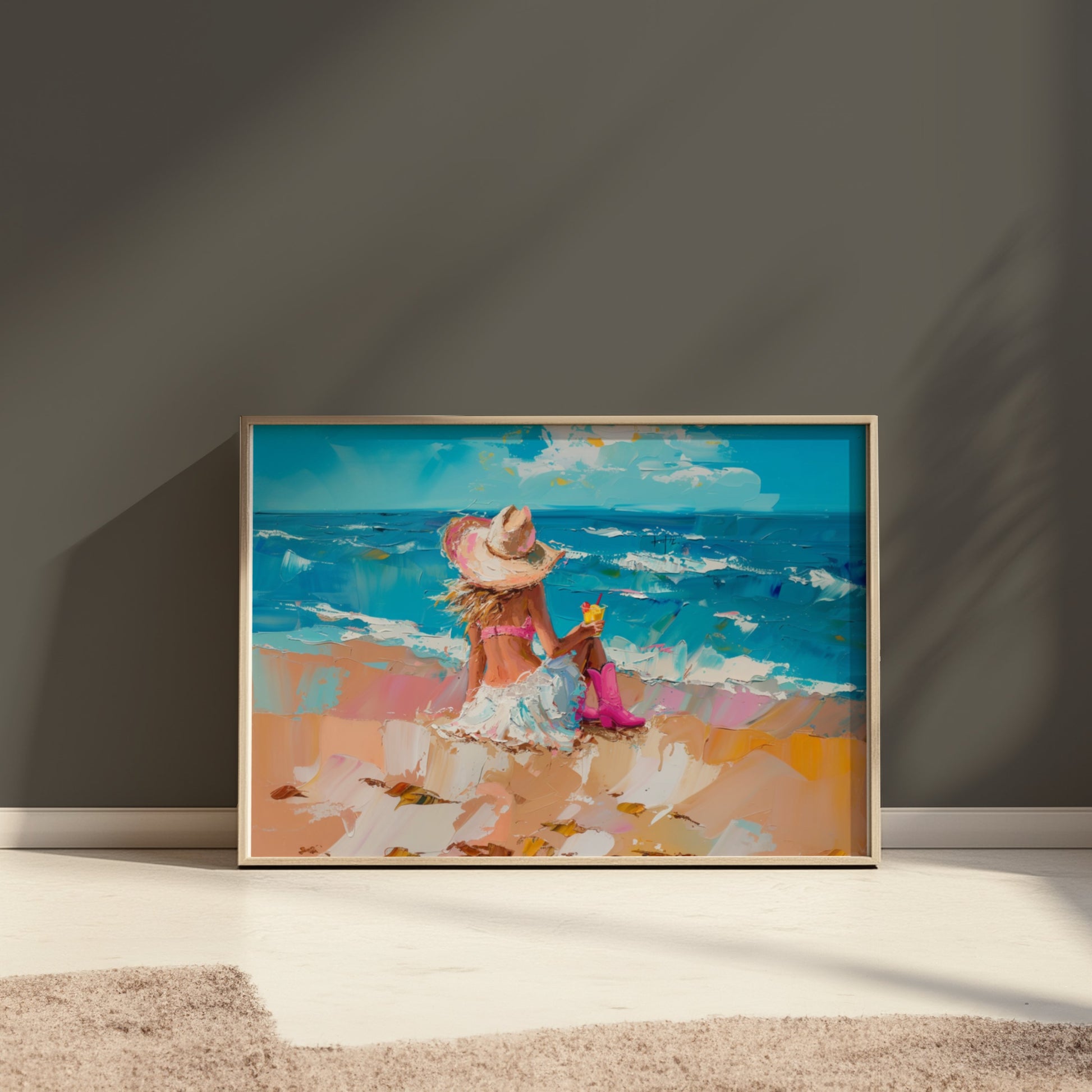Premium Poster of Enjoying Beach Bliss Painting Printed Posters