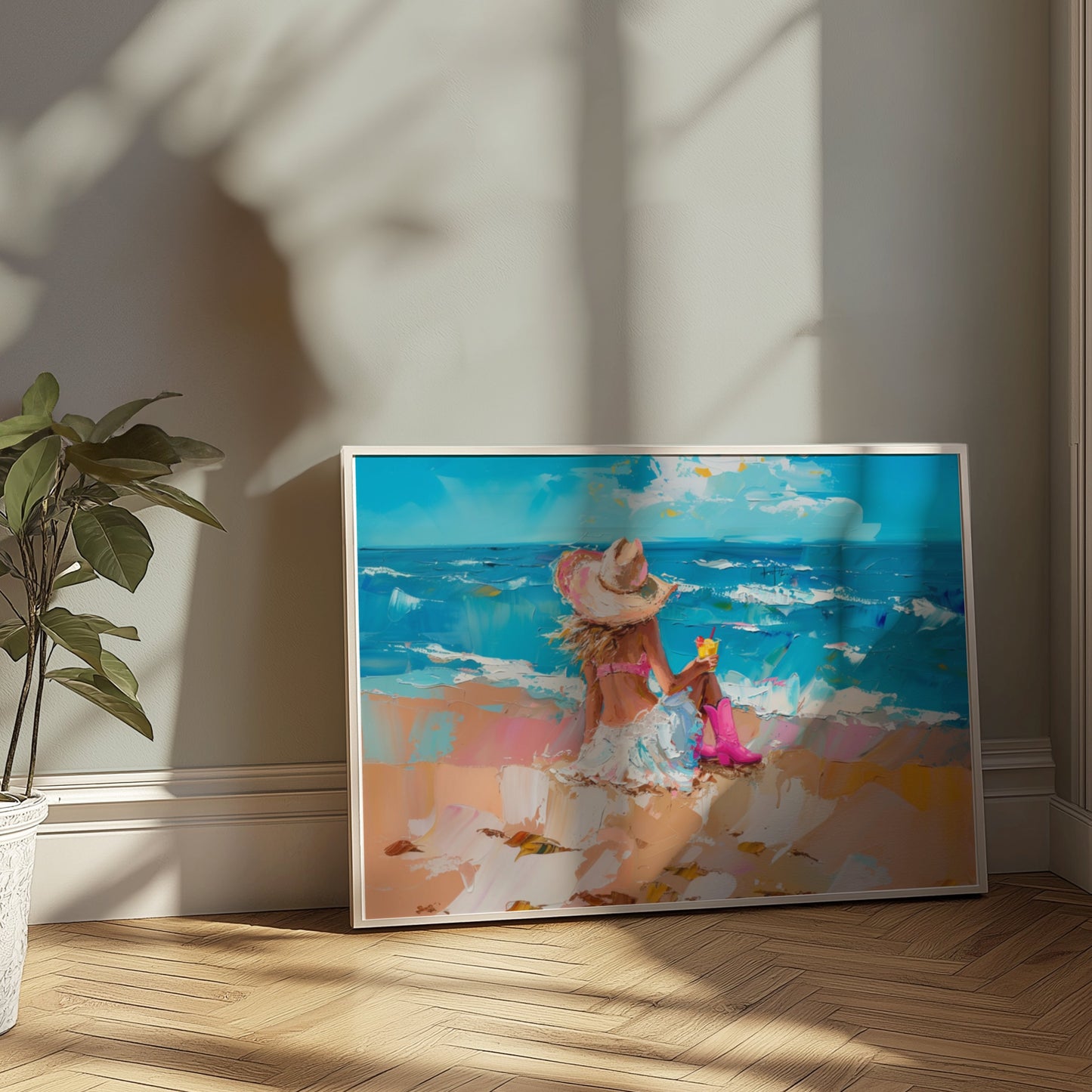 Premium Poster of Enjoying Beach Bliss Painting Printed Posters