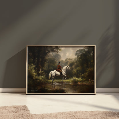 Premium Poster of Equestrian Rider in Lush Forest Landscape Art Posters