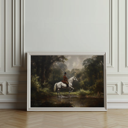 Premium Poster of Equestrian Rider in Lush Forest Landscape Art Posters