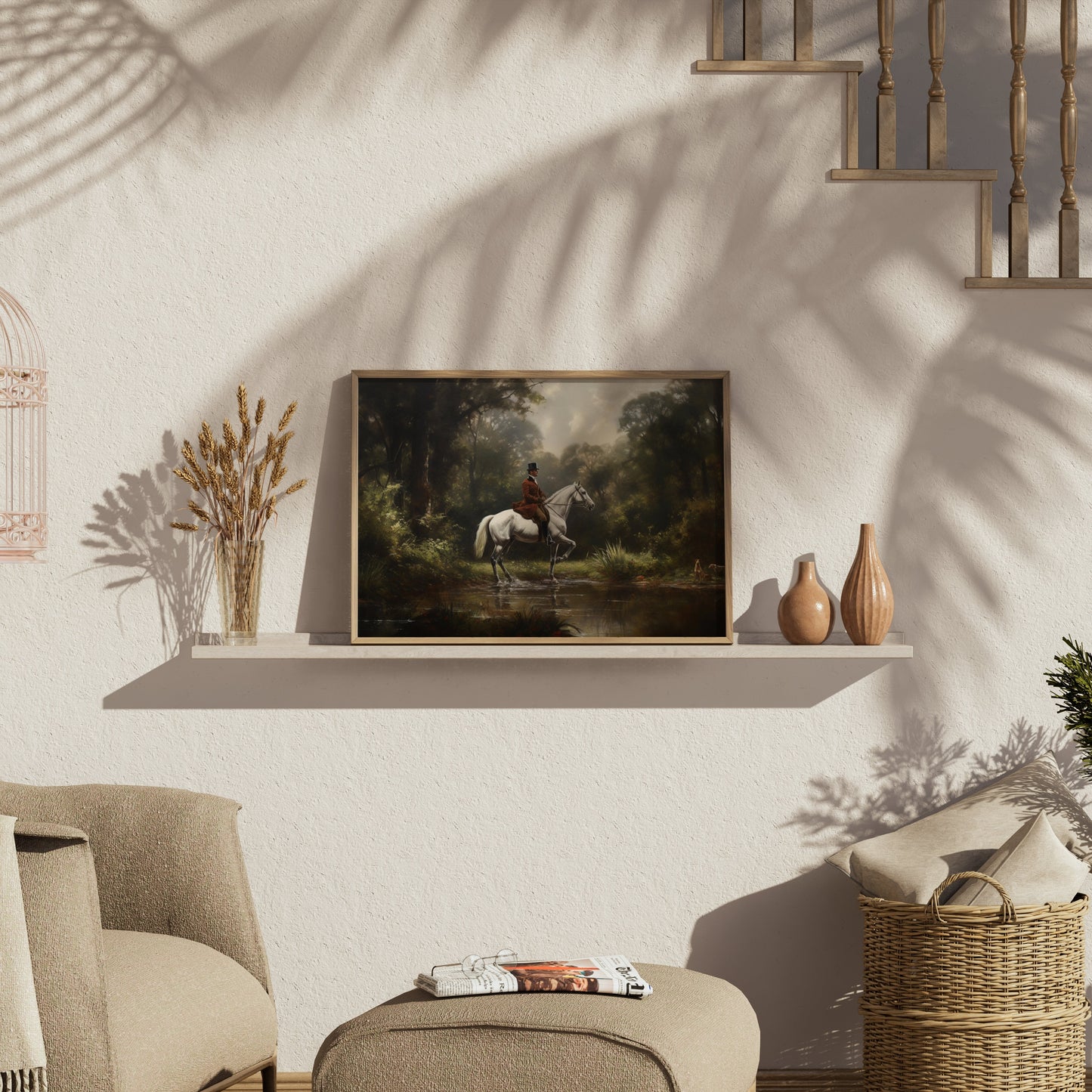 Premium Poster of Equestrian Rider in Lush Forest Landscape Art Posters