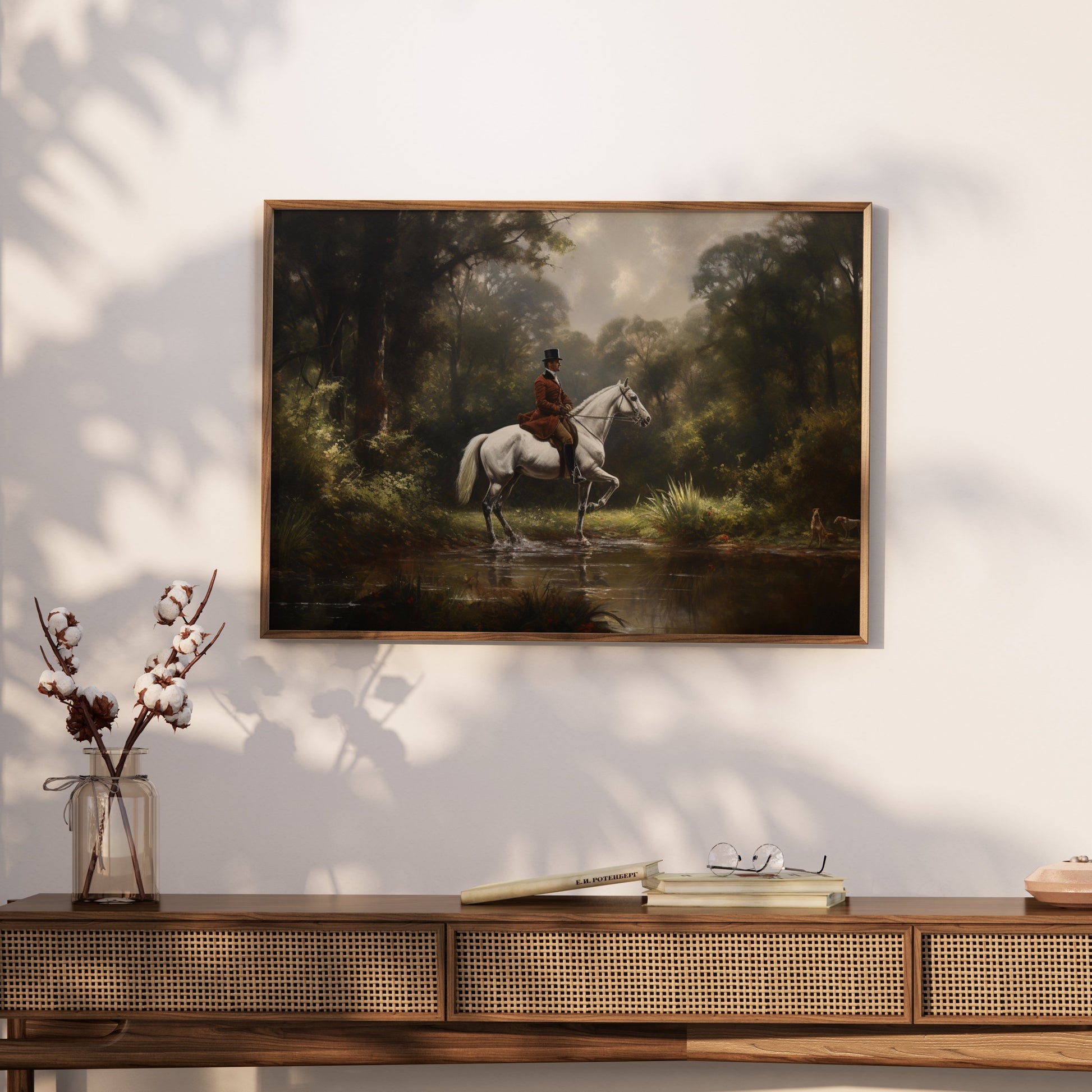 Premium Poster of Equestrian Rider in Lush Forest Landscape Art Posters