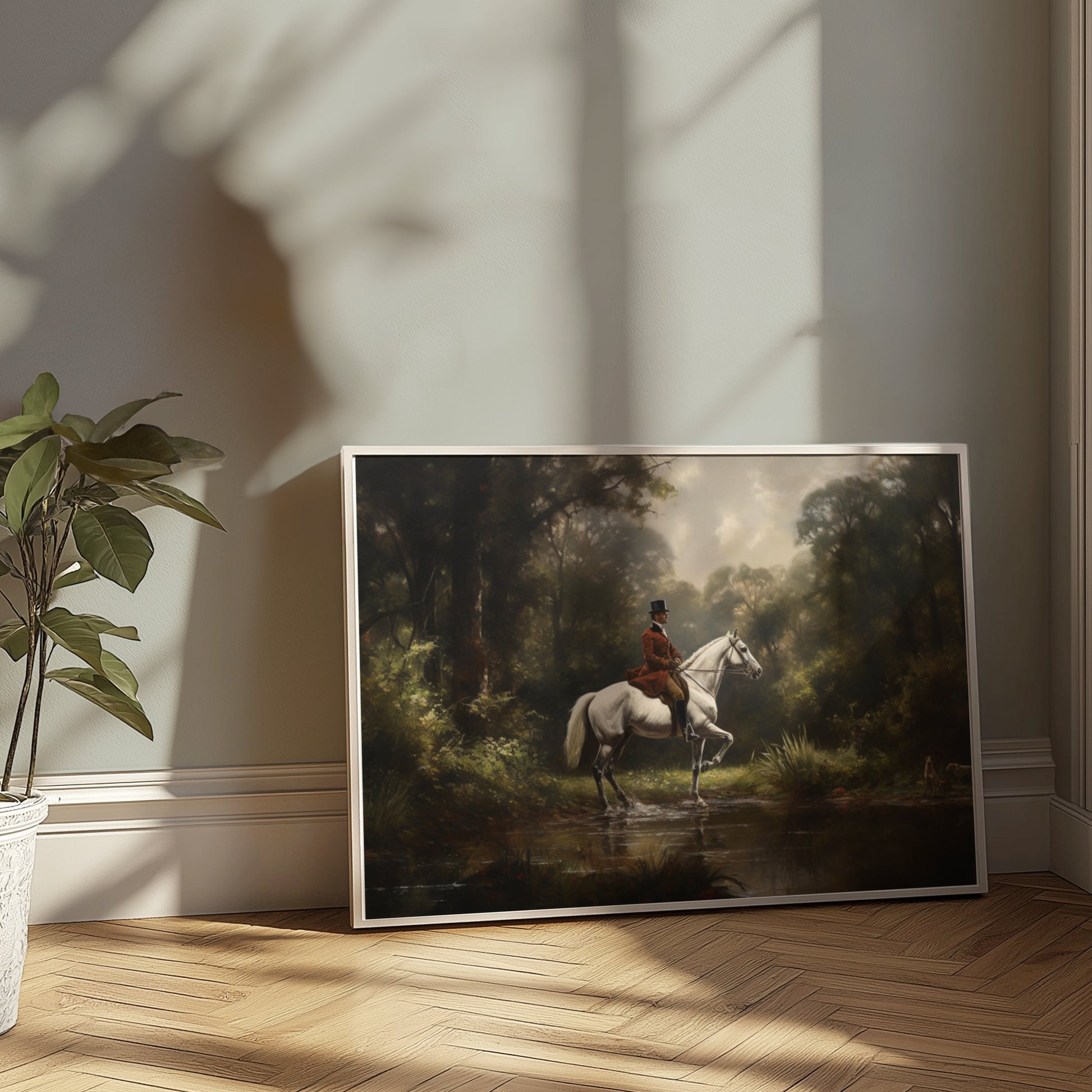 Premium Poster of Equestrian Rider in Lush Forest Landscape Art Posters
