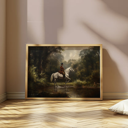 Premium Poster of Equestrian Rider in Lush Forest Landscape Art Posters