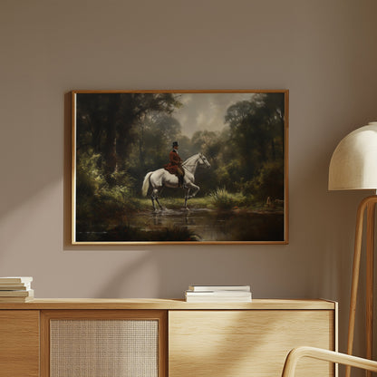 Premium Poster of Equestrian Rider in Lush Forest Landscape Art Posters
