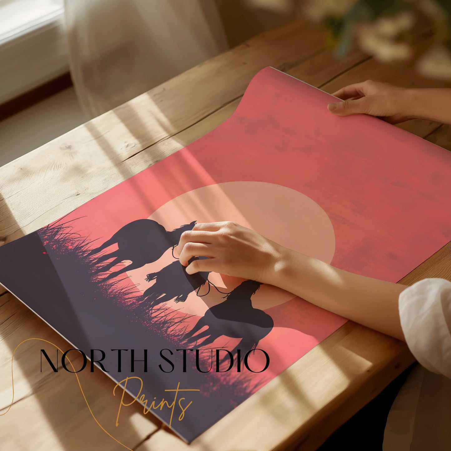 Premium Poster of Equestrian Silhouette Sunset Art Western Decor Posters