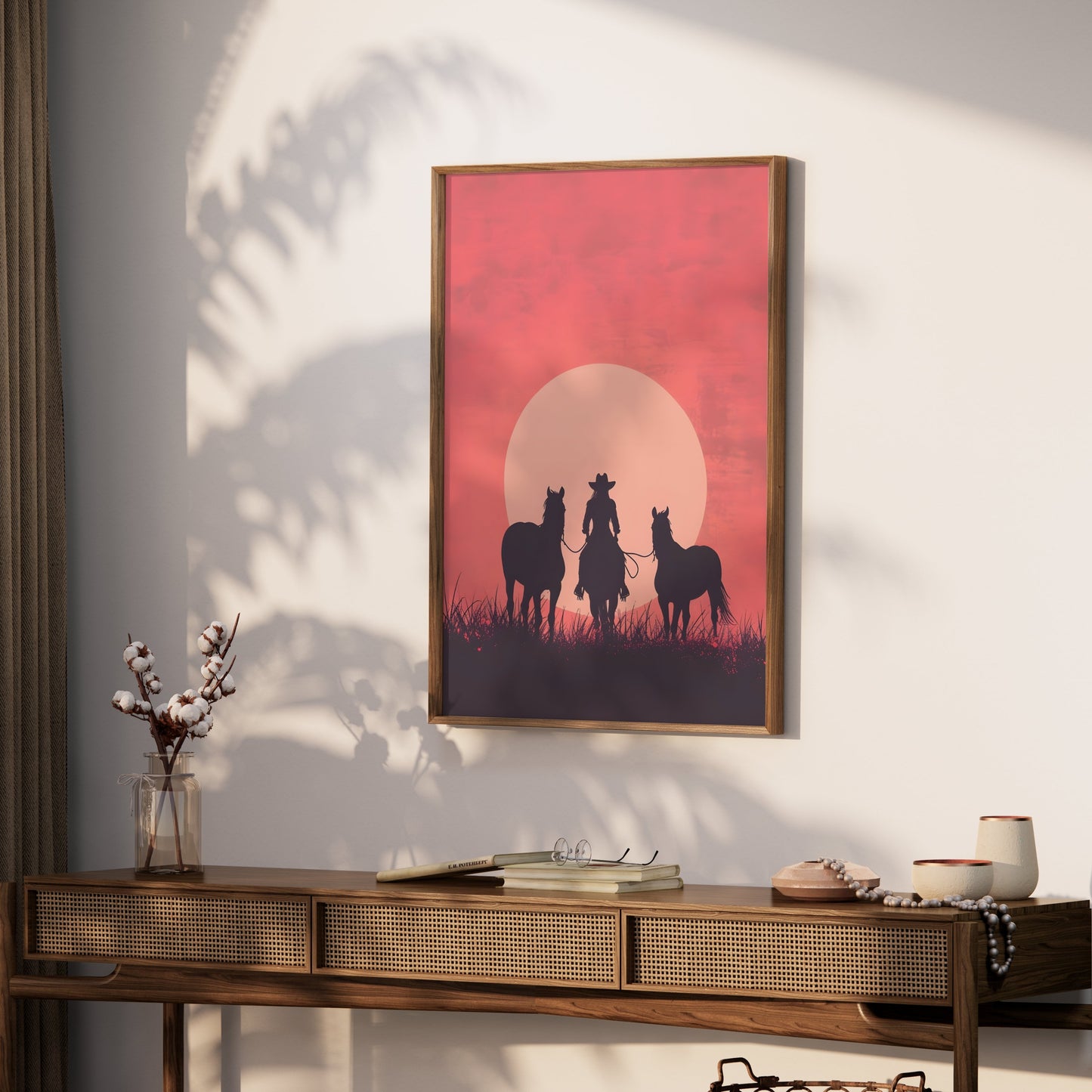Premium Poster of Equestrian Silhouette Sunset Art Western Decor Posters