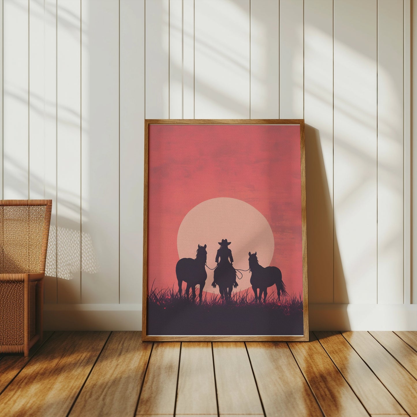 Premium Poster of Equestrian Silhouette Sunset Art Western Decor Posters