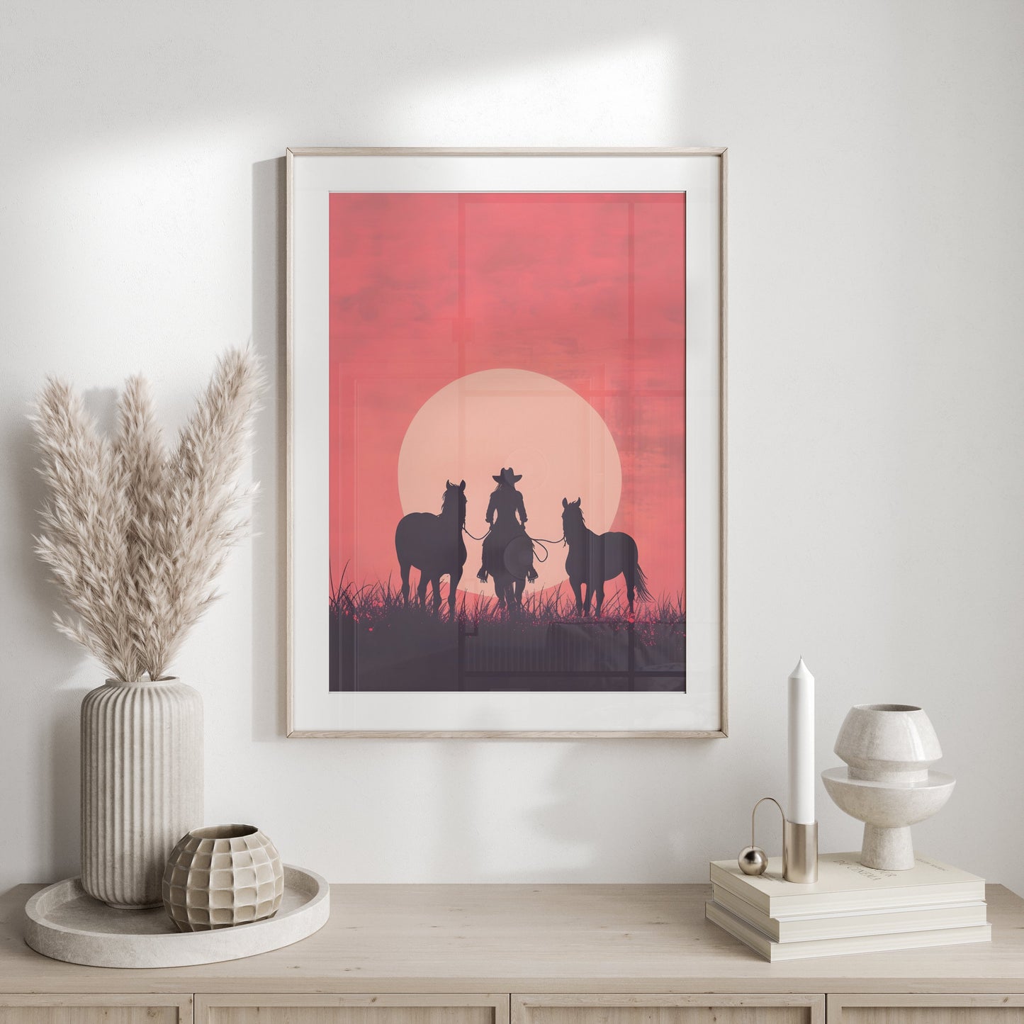 Premium Poster of Equestrian Silhouette Sunset Art Western Decor Posters