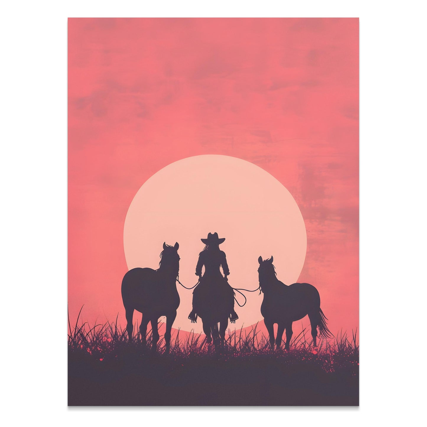 Premium Poster of Equestrian Silhouette Sunset Art Western Decor Posters