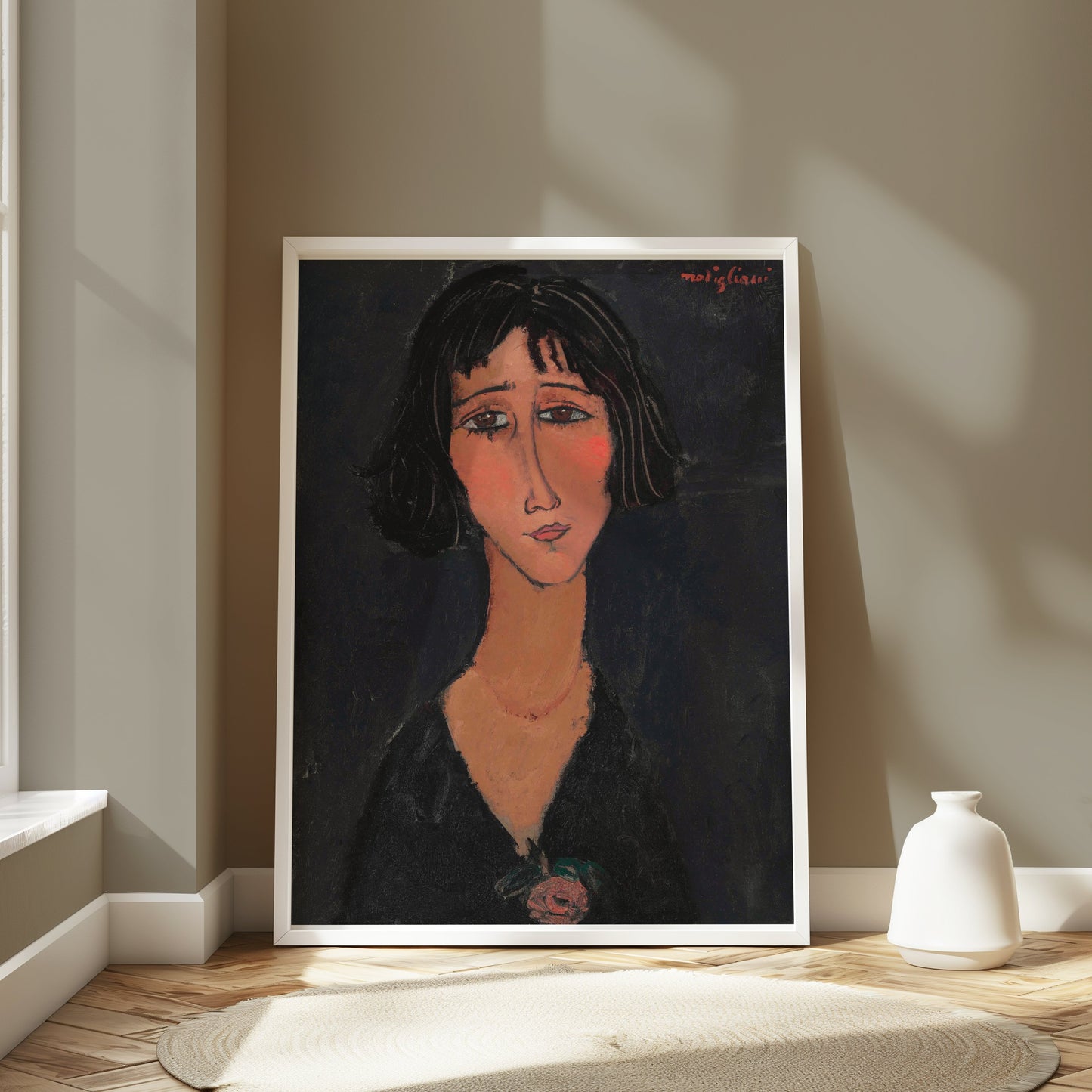 Premium Poster of Expressionist Portrait of Woman with Black Hair Posters