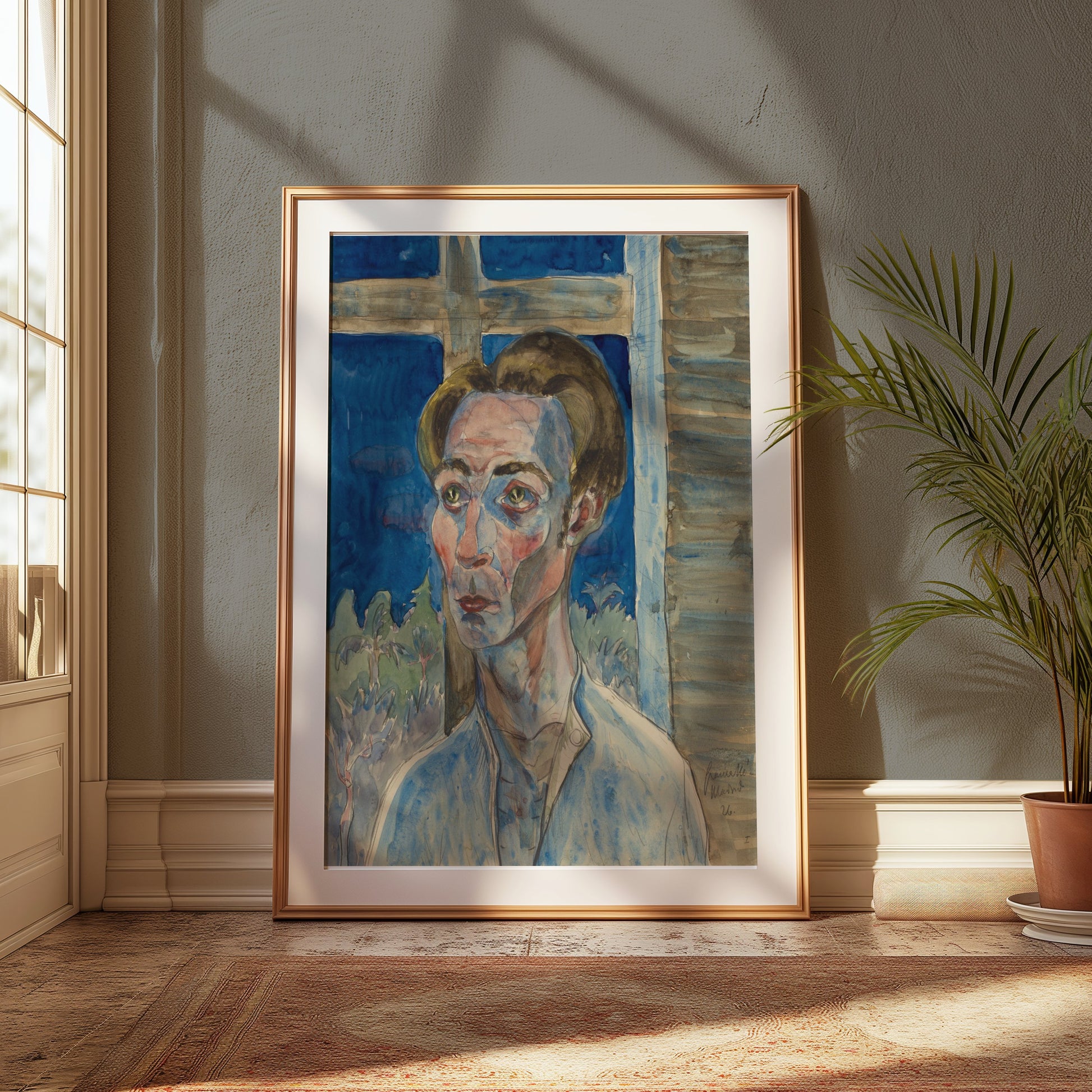 Premium Poster of Expressive Portrait of a Man by Window Art Posters