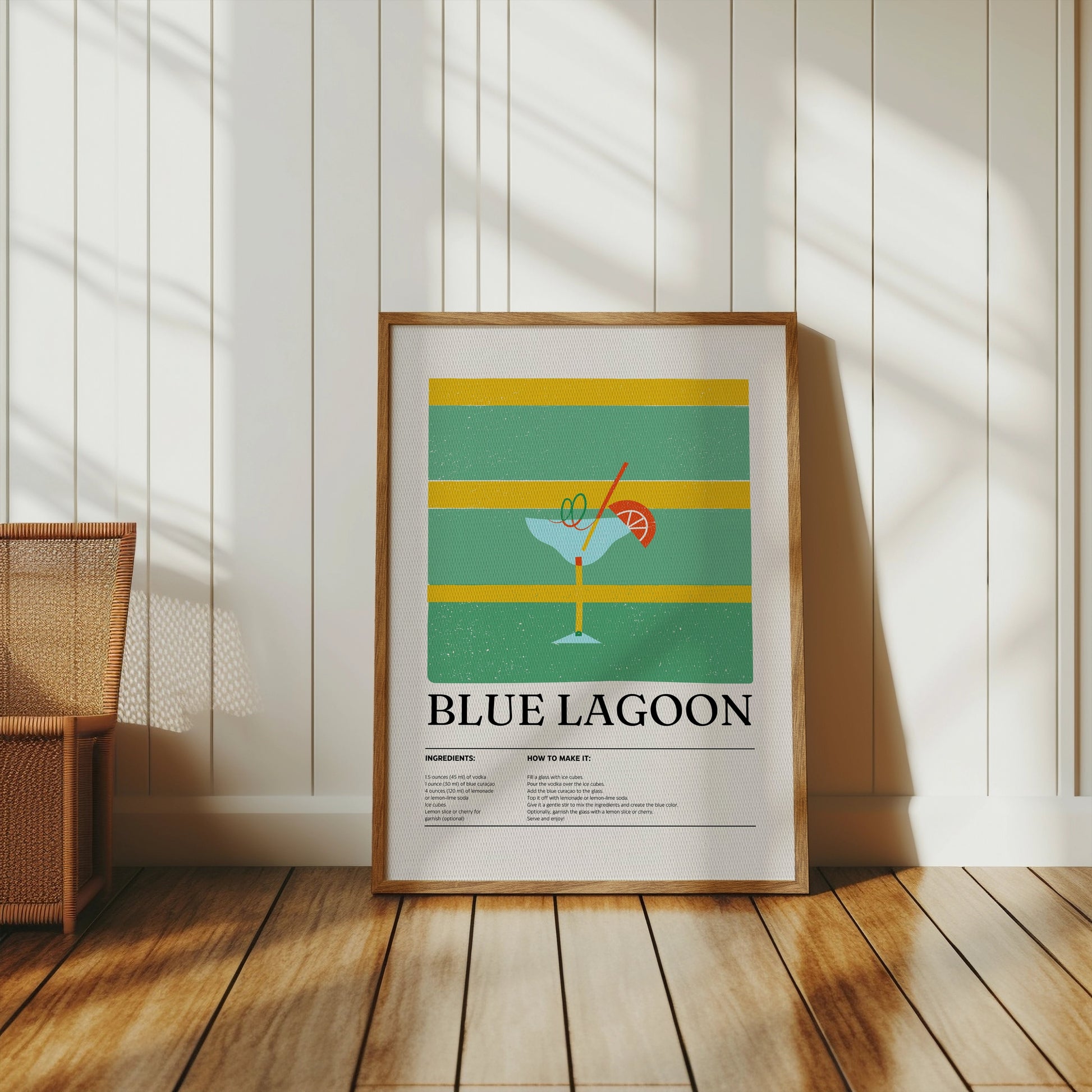 Premium Poster of Exquisite Blue Lagoon Cocktail Recipe Art Posters