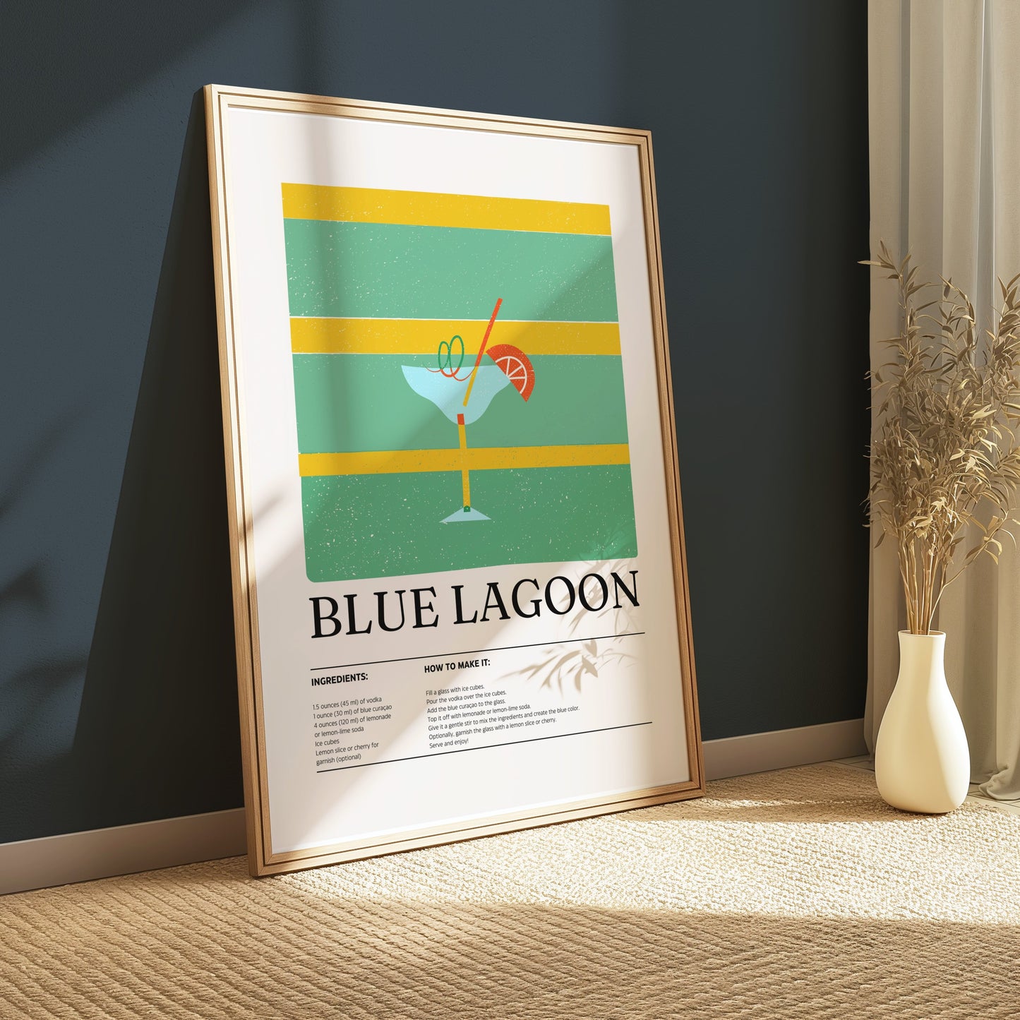 Premium Poster of Exquisite Blue Lagoon Cocktail Recipe Art Posters