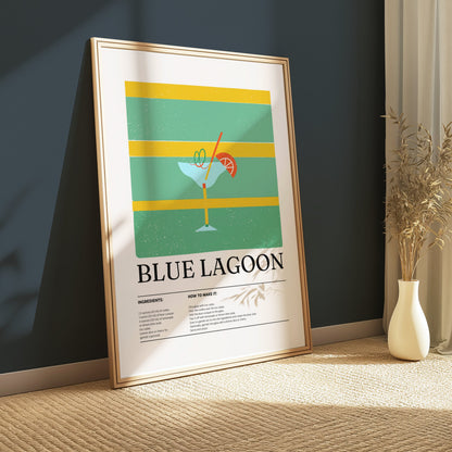 Premium Poster of Exquisite Blue Lagoon Cocktail Recipe Art Posters
