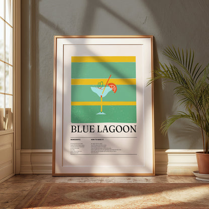 Premium Poster of Exquisite Blue Lagoon Cocktail Recipe Art Posters