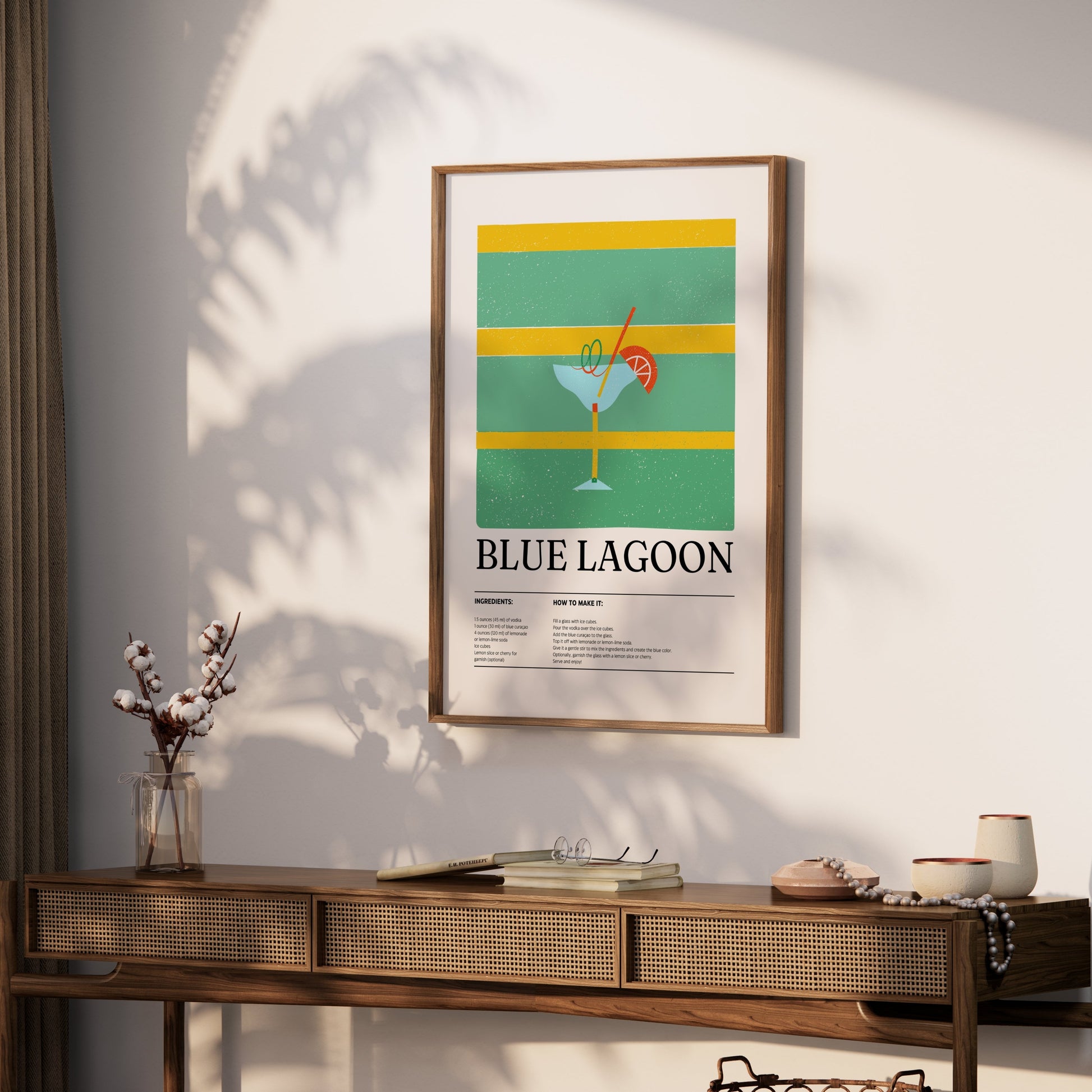 Premium Poster of Exquisite Blue Lagoon Cocktail Recipe Art Posters