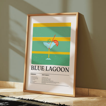 Premium Poster of Exquisite Blue Lagoon Cocktail Recipe Art Posters