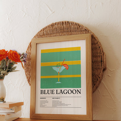 Premium Poster of Exquisite Blue Lagoon Cocktail Recipe Art Posters